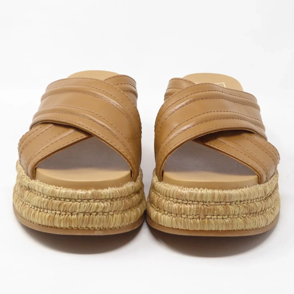 Dolce Vita Womens Weslee Sandals Brown Leather Platform Espadrille Slide Size 7
